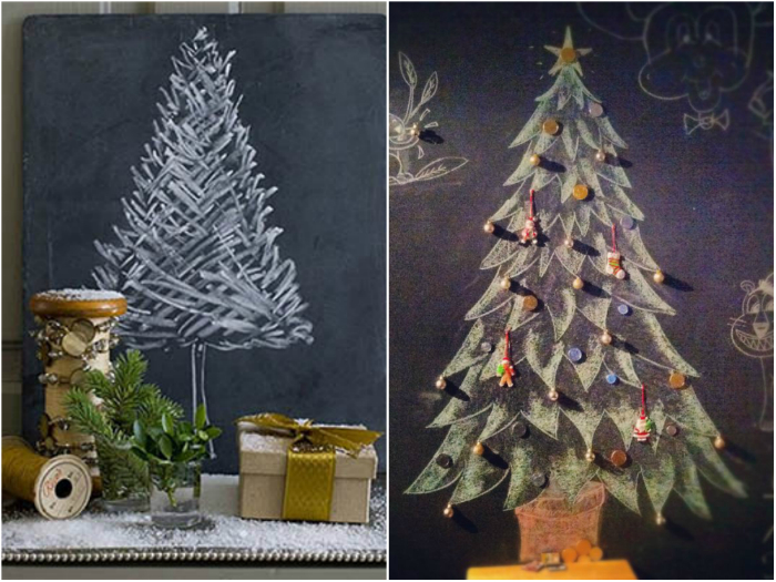 Новогоднее дерево, нарисованная на грифельной доске.
